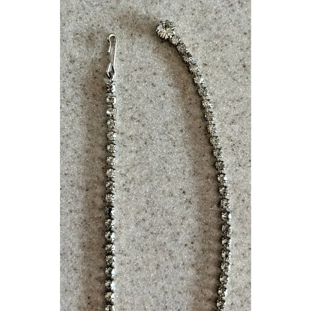 Vintage Silver-Tone Circle Rhinestone Necklace w/ Rhinestone Chain
